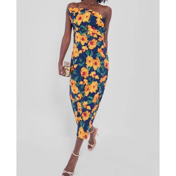 Hyacinth House Navy and Marigold Floral Ruffle Margot maxi Dress NWT Medium - Picture 1 of 10